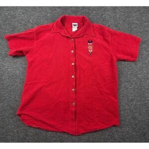 Disney Catalog Shirt Womens L Red Mickey Mouse French Terry Button Down vtg